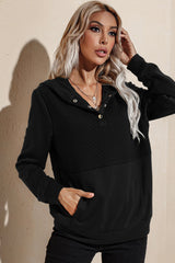 Quilted Patchwork Button Sweatshirt Hoodie