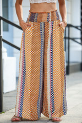 Printed Smocked Wide Waistband Palazzo Pants