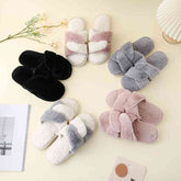 Faux Fur Twisted Strap Slippers