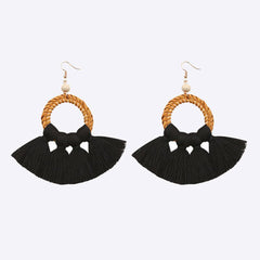 Tassel Cotton Cord Rattan Dangle Earrings