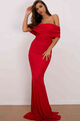 Off-Shoulder Red Floor Length Dress