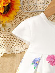 Flower Round Neck Short Sleeve Dress