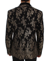 Black Gold Floral Lace Slim Fit Blazer Jacket