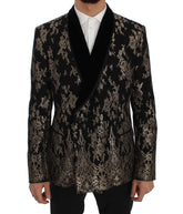 Black Gold Floral Lace Slim Fit Blazer Jacket