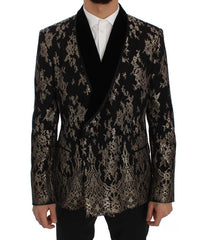 Black Gold Floral Lace Slim Fit Blazer Jacket