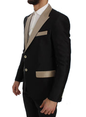 Black Beige Silk Slim Blazer Jacket