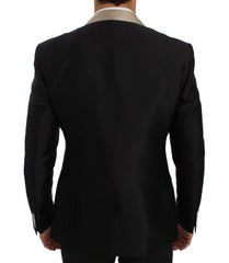 Black Beige Silk Slim Blazer Jacket