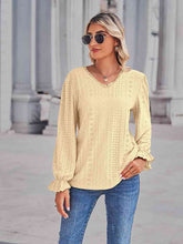 Eyelet V-Neck Flounce Sleeve Blouse