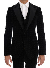 Black Velvet Slim Floral Embroidered Suit