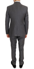 Gray Polka Dotted Slim Fit 3 Piece Suit