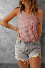 Sequin Surplice Wide Strap Sleeveless Bodysuit