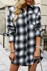 Plaid Curved Hem Longline Shirt Jacket