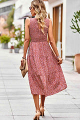 Printed Round Neck Slit Sleeveless Dress