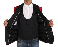 Red Black Silk 2 Piece Vest Blazer