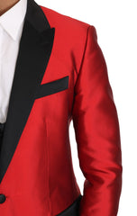 Red Black Silk 2 Piece Vest Blazer