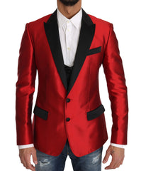 Red Black Silk 2 Piece Vest Blazer