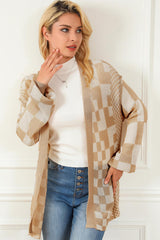 Checkered Open Front Cardigan