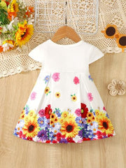 Flower Round Neck Short Sleeve Dress
