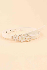 Flower Decor Skinny PU Belt