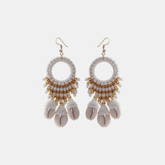 Shell Cotton Cord Brass Dangle Earrings