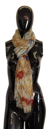 Multicolor Floral Print Silk Shawl Scarf