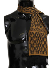 Yellow Printed Tassel Silk Wrap Scarf