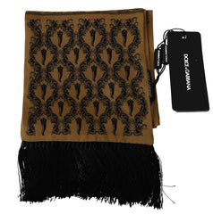 Yellow Printed Tassel Silk Wrap Scarf