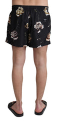 Black Rose Print Beachwear Shorts Swimwear