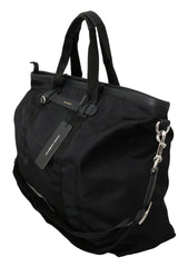 Black Travel Tote Shoulder Borse Leather Nylon Bag