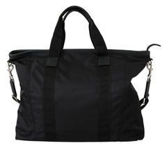 Black Travel Tote Shoulder Borse Leather Nylon Bag