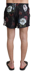 Black Floral Print Beachwear Shorts Swimwear
