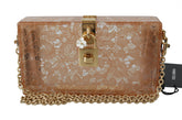 DOLCE & GABBANA Beige Plexiglass Taormina Lace Clutch Borse Bag BOX
