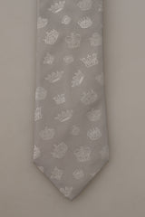 Dolce & Gabbana Elegant Silk Gray Crown Print Bow Tie