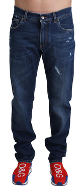 Blue DG Logo Denim Men Cotton Stretch Jeans