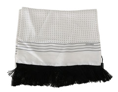White Dotted Fringe Wrap Shawl Silk Scarf