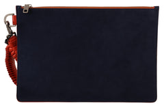 Orange Calf Leather Flat Pouch Wrist Strap Indigo Bag
