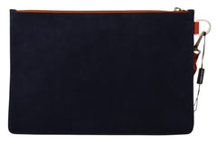 Orange Calf Leather Flat Pouch Wrist Strap Indigo Bag