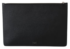 DOLCE & GABBANA Black Golden Pig Leather Document Bag