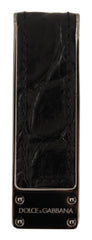 Black Leather Silver Brass Mens Cash Clasp Money Clip