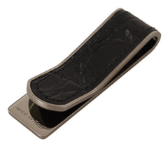 Black Leather Silver Brass Mens Cash Clasp Money Clip