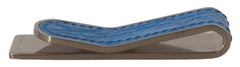 Blue Leather Silver Brass Mens Cash Clasp Money Clip
