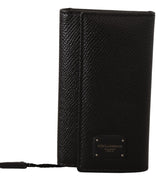 Black Leather Key Holder Logo Metal Plaque Keychain