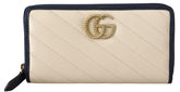 White & Blue Leather Marmont GG Torchon Zip Around Wallet