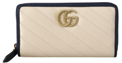 White & Blue Leather Marmont GG Torchon Zip Around Wallet