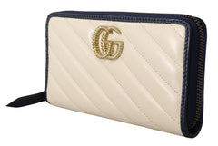 White & Blue Leather Marmont GG Torchon Zip Around Wallet