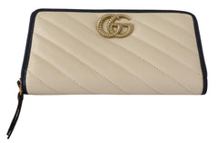 White & Blue Leather Marmont GG Torchon Zip Around Wallet