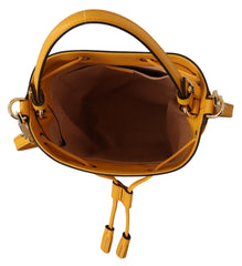 Yellow Leather & Canvas Ophidia Flora Bucket Shoulder Bag