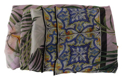 Multicolor Floral Majolica Silk Shawl Scarf