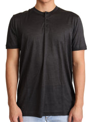 Gray Silk Henley Crewneck T-shirt