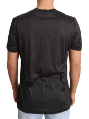 Gray Silk Henley Crewneck T-shirt